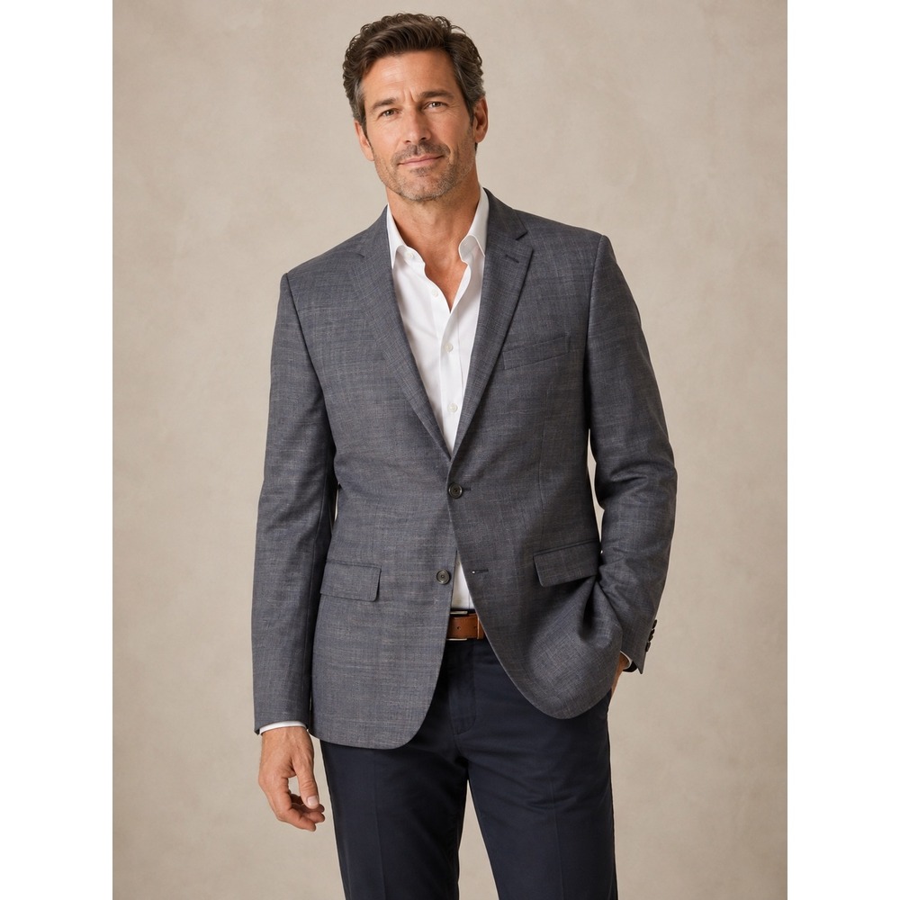 Ben Sherman Tailoring Mens 46L Grey Glen Plaid Worsted Wool Blend Blazer Jacket